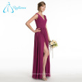 Pleat Split Front Chiffon V Neck Sleeveless Bridesmaid Dresses